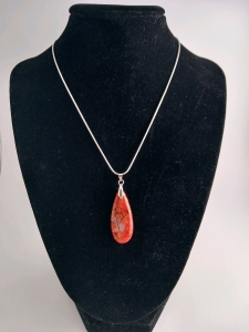Orange Dragon Veins Fire Agate Gemstone w/.925 Necklace