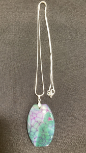 Green and Purple Dragon Veins Agate Gemstone .925 Necklace