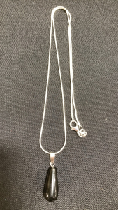 Black Onyx Gemstone Waterdrop .925 Necklace