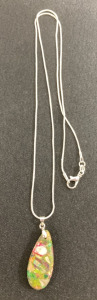 Rainbow Sea Sediment Jasper Teardrop .925 Necklace