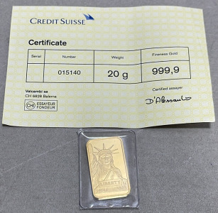 (1) 20 Gram 99.99% Pure Gold Bar W/ C.O.A.