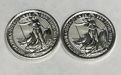 Lot Of (2) 2024 1/4oz. Fine Silver 999.9 Britannia/ Charles III Coin From The British Royal Mint