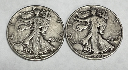 (2) Walking Liberty Silver Half Dollars Dated 1940 And 1945