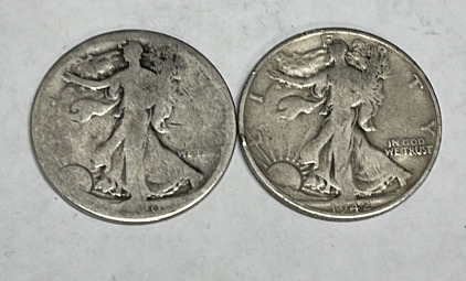 (2) Walking Liberty Silver Half Dollars Dated 1920 And 1942
