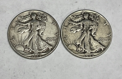 (2) Walking Liberty Silver Half Dollars Dated 1945 And 1946