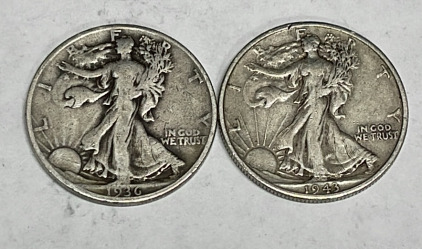 (2) Walking Liberty Silver Half Dollars Dated 1936 And 1943