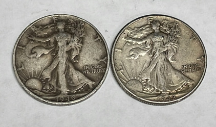(2) Walking Liberty Silver Half Dollars Dated 1940 And 1942
