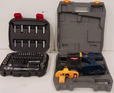 (1) Husky 65-Piece Tool Kit (1) Ryobi 18v Drill Model HP1802M