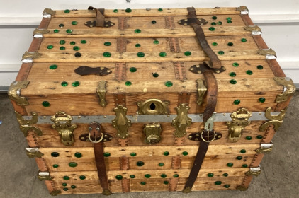 Vintage Wood Storage Trunk w/ Glass Beads Glued On
