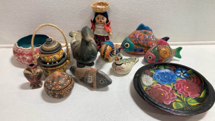 Vintage Decorative Wood, Pottery, and Animals