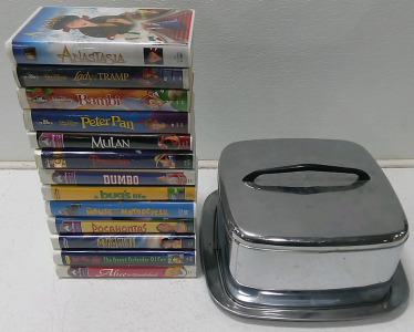 (1) Locking Cake Pan (13) Disney VHS Tapes