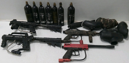 (4) Paintball Guns W/ Accessories (7) Paint Ball CO2 Canisters