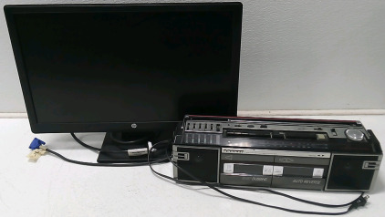 (1) HP 23" Computer Monitor (1) SANYO AM/FM Stereo Radio Double Cassette Recorder