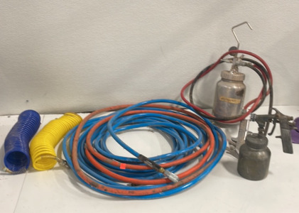 (4) Assorted Pneumatic Hoses (2) Spray Guns