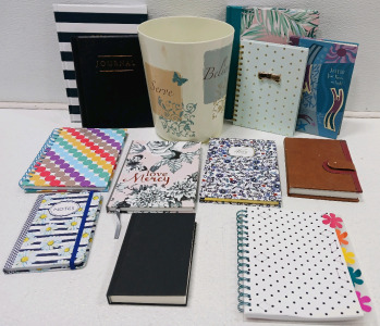 (12) Assorted Journals (1) 12" Trash Can