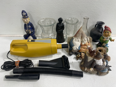 (4) Outside Decorations (4) Vases, Car Vacuum W/ Attachments