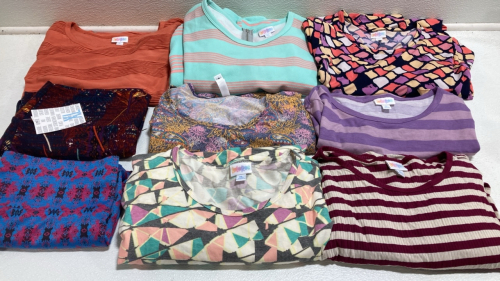 (9) XL Lularoe Clothes: (2) Skirts, (2) Dresses, (5) Tops