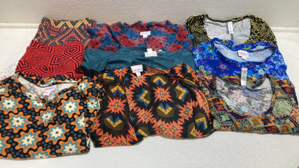 (9) Small Lularoe Clothes: (2) Skirts, (1) Dresses, (3) Tops, (3) Shawls