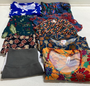 (9) Medium Lularoe Clothes: (3) Skirts, (1) Dresses, (2) Tops, (3) Shawls