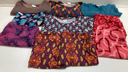 (10) 2XL/3XL Lularoe Clothes: (2) Skirts, (1) Dress, (3) Tops, (4) Leggings