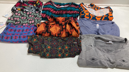 (9) XL Lularoe Clothes: (5) Skirts, (1) Dress, (3) Tops