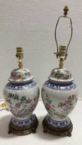 (2) Matching Ceramic Asian Inspired Butterfly Table Lamps