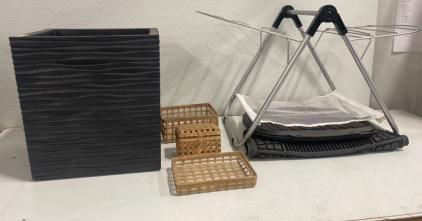 (1) Folding Drying Rack (1) Planter Pot (3) Baskets And More!