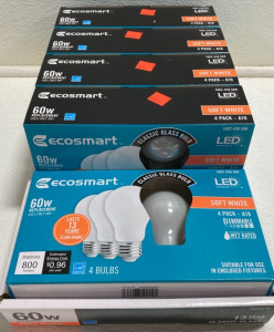 (5) Pack of 4 Ecosmart 60w Light Bulbs