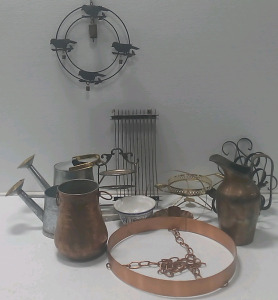 (2) Watering Cans (2) Copper Vessels (1) Metal Windchime & More!