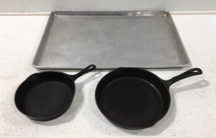 (2) Cast Iron Skillets & (1) Baking Sheet