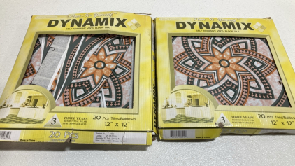 (2) Boxes of Self Adhesive Vinyl Floor Tile - (1) Opened and Cut