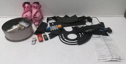 (1) MicroScalextric Toy Car Race Track (1) Tin of Liquid Paints (1) Pair Kids Roller Blades