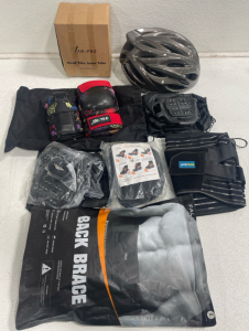 Bike Inner Tube, Helmet, Knee Guards and Wrist Guards (2) Back Braces and More