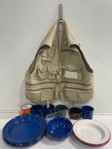Fishing Vest and Camping Dishes