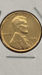 1943 Lincoln Head Wheat Cent 24Kt Gold Plate