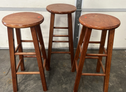 (3) DARK WOODED STOOLS