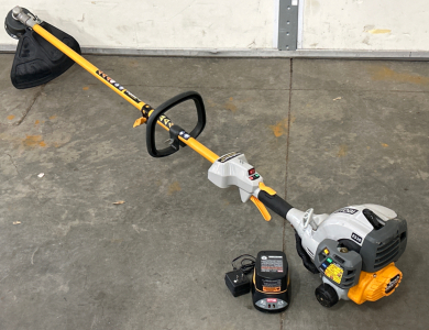 RYOBI ES30 TOUCH START WEED WACKER WITH CHARGER AND BATTERY. MAY NEED NEW BATTERY.