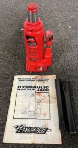 RED HYDRAULIC 4 TON BOTTLE JACK BY FINE LINE ( LIKE NEW)
