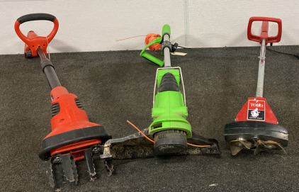 BLACK AND DECKER GARDEN TILLER, PORTLAND WEED EATER, TORO WEED EATER (UNABLE TO TEST)