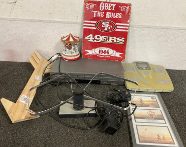 (1)Nfl Embossed Metal Vintage San Francisco 49Ers Sign (1)Tanita Corp BF-558 Body Composition Analyzer Tested Working Perfectly (1)Allegro by Zenith ABV441 DVD Player & VHS Player/Recorder Combo Tested & Working &More