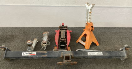 FLOOR JACK, MOUNTABLE HITCH BRACKET; JACK STAND, TRAILER HITCH