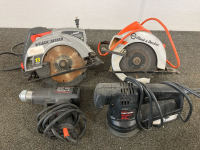 POWER TOOLS- (2) BLACK AND DECKER SAWS, CRAFTSMAN ORBIT SANDER, HEAT GUN (UNTESTED)