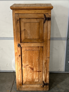 NARROW WOOD CABINET (19.25x46.5x13.75) WITH SHELVES PERFECT FOR REPURPOSING