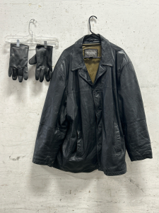 WILSON LEATHER CO. MENS LEATHER JACKET (2XL) WITH LEATHER GLOVES
