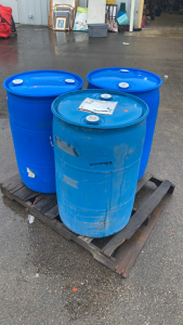 (3) 55 GALLON DRUMS. PLASTIC