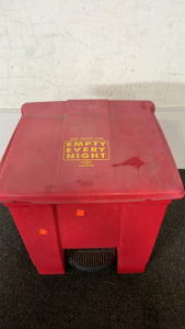 RED OILY/ HAZARDOUS WASTE CAN AND BLUE THROWABLE DEVICE