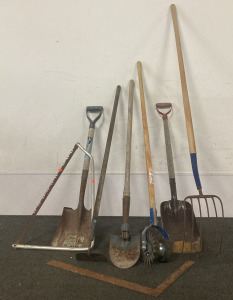 LAWN AND GARDEN TOOLS WITH SQUARE AND SAW