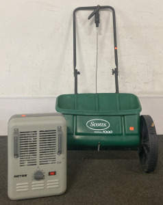 SCOTTS ACCUGREEN 1000 SPREADER AND PATTON HEATER- WORKS