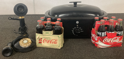 VINTAGE COKE BOTTLES, GE ROASTER (WORKS) AND SPEAK EASY PHONE