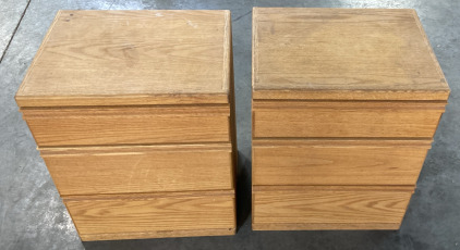 (2) MATCHING 3-DRAWER WOODEN DRESSORS (21.5”X15.5”X27”)